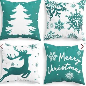 Holiday Decorative Pillow Covers - Teal and White